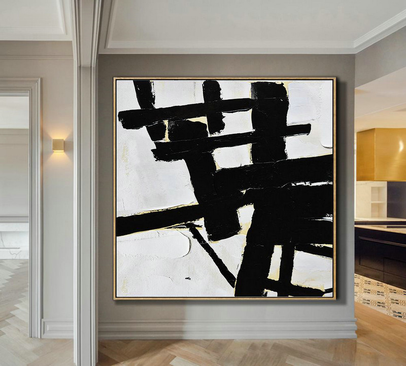 Extra Large Painting,Handmade Minimal Art Palette Knife Canvas Painting, Black White Beige - Modern Paintings On Canvas